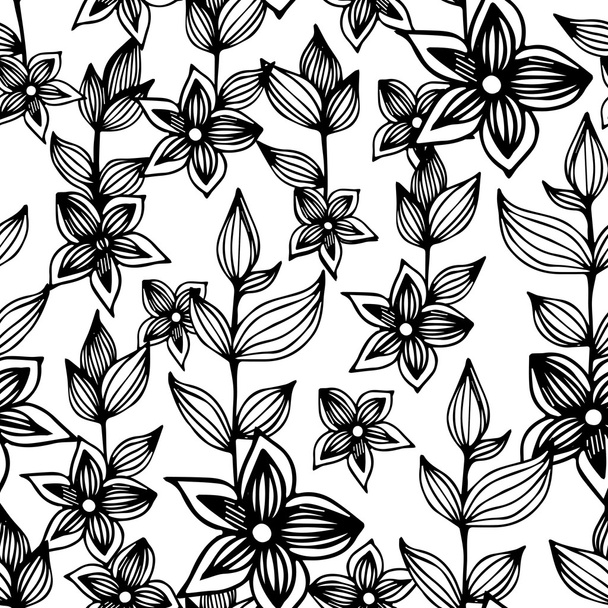 Black and white seamless pattern with flowers - Vektör, Görsel