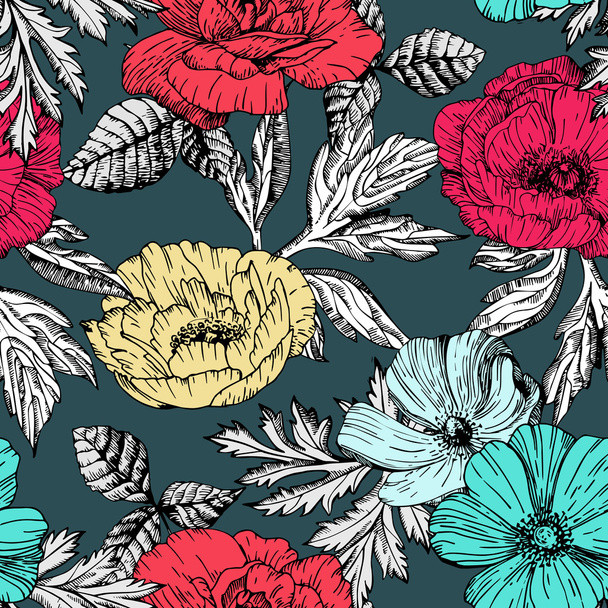 Seamless pattern with flowers - Vector, Image
