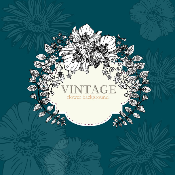Invitation card with vintage flowers - Vettoriali, immagini