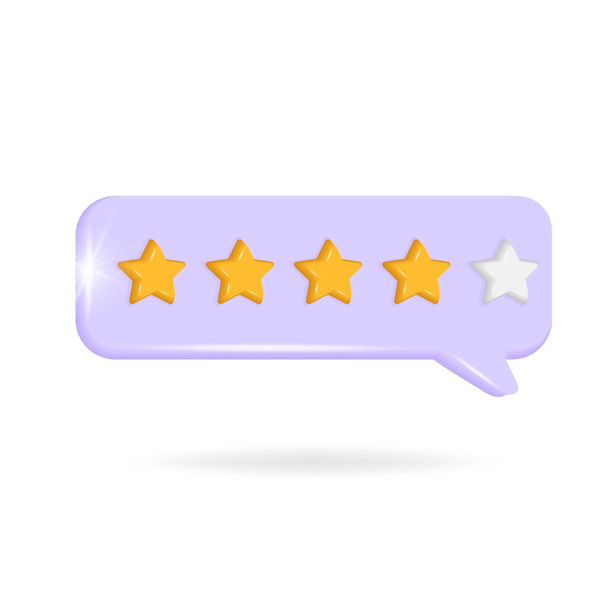 Vier sterren in spraakzeepbel. Kwaliteit, klantbeoordeling, feedback of prestatieconcept - Vector, afbeelding