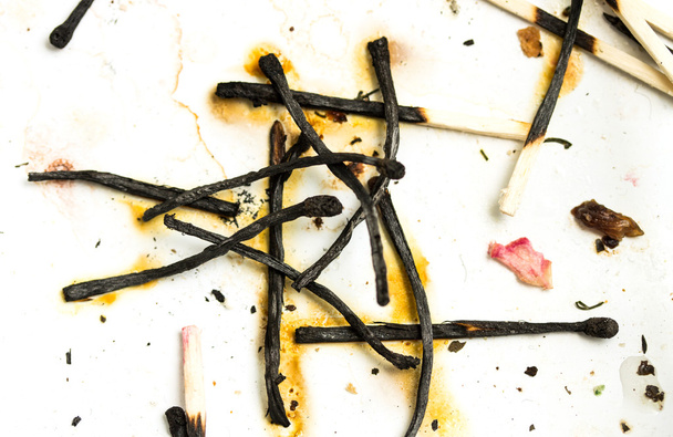 Group of burned matches on the dirt background - Photo, Image