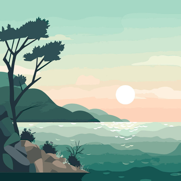 Vector illustration with sea landscape in flat style. - Vector, Image
