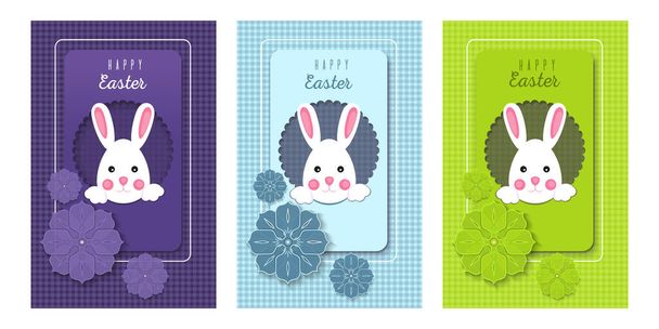 Set colorful greeting cards with cute bunny for the Easter holiday. Vector illustration - Vector, imagen