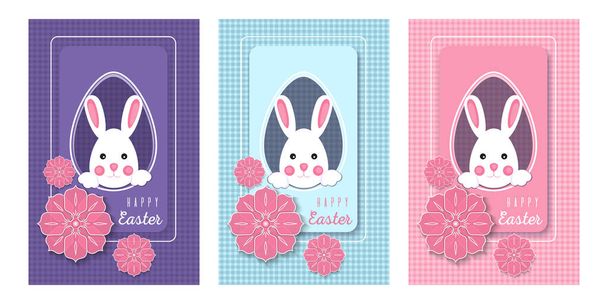 Set colorful greeting cards with cute bunny for the Easter holiday. Vector illustration - Vector, imagen