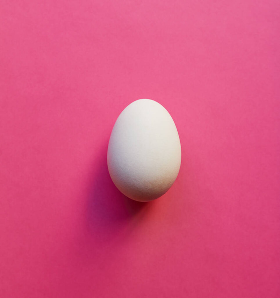 Parabéns é uma menina. Estúdio de um ovo branco colocado no centro contra um fundo rosa - Foto, Imagem