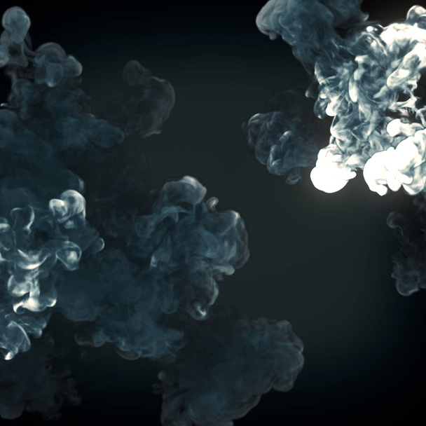 Abstract chemical explosion with smoke on dark background. 3d rendering digital illustration - 写真・画像