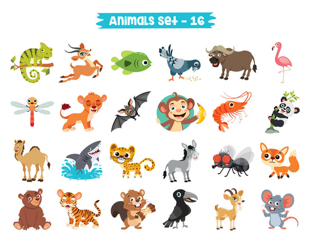 σύνολο χαριτωμένα ζώα κινουμένων σχεδίων - Διάνυσμα, εικόνα