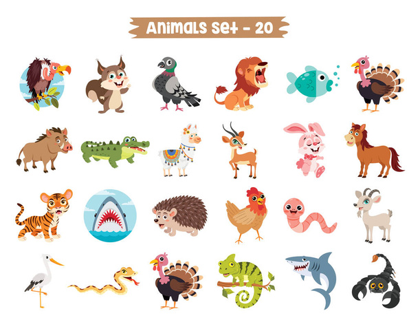 conjunto de animales de dibujos animados lindo - Vector, Imagen