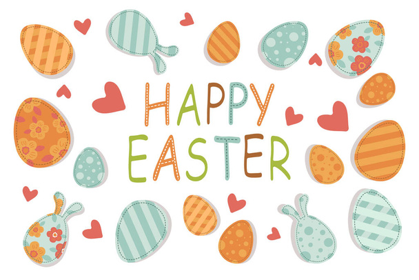 easter greeting banner vector cute painted eggs with ears. Vector illustration - Vector, Image