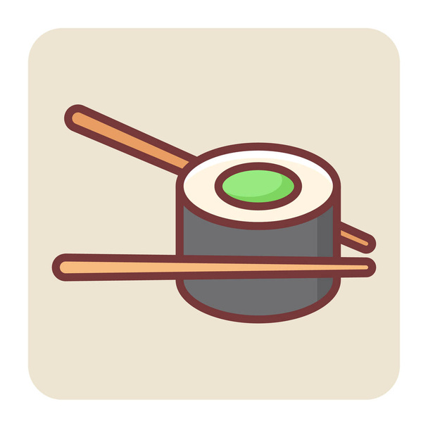 Icône de contour de couleur remplie pour maki sushi. - Vecteur, image