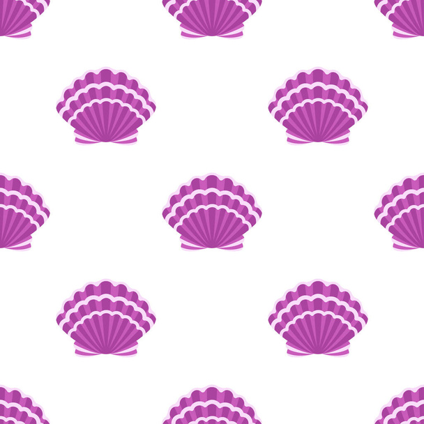 seashells seamless pattern, design in flat colored style, beautiful shell print perfect for summer and any beach theme occasions - Vector, Image