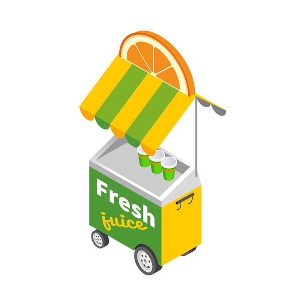 Icono de comida callejera isométrica con el carro de jugo fresco 3d vector ilustración - Vector, imagen