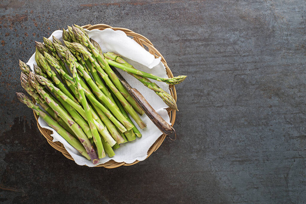 Fresh of green Asparagus. Bunches of green asparagus, top view Image - Fotó, kép