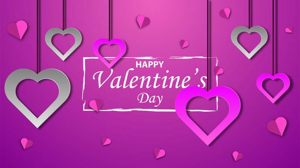 happy valentines day background with hearts and paper heart. vector illustration - Vettoriali, immagini