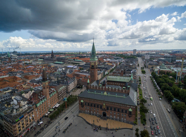 Copenhagen Cityscape, Denmark. Copenhagen Old Town, The Jens Olsen Astronomical Clock and Copenhagen City Hall - Zdjęcie, obraz