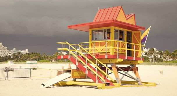 Miami beach lifeguard tower station. Lifeguard tower in Miami, USA. Summer vacation. Seaside holidays. Travel destination. - Фото, изображение