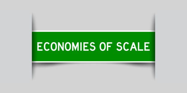 Etiqueta engomada de etiqueta de color verde insertada con economías de escala de palabra sobre fondo gris - Vector, Imagen