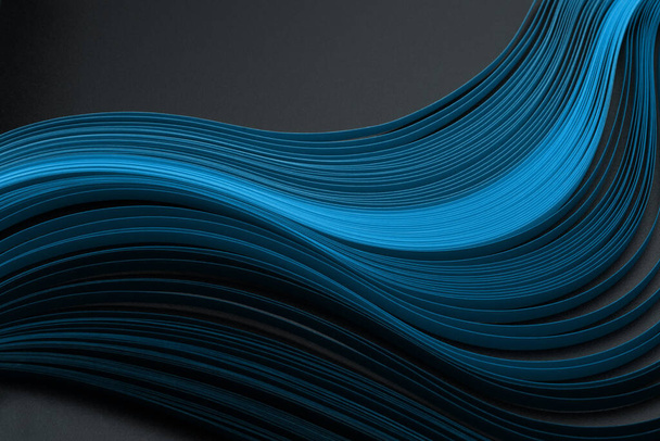 Blue and black color strip wave paper. Abstract texture background. - Foto, immagini