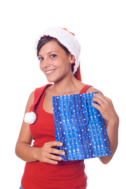 Sexy Woman with Santa Hat and Christmas Gifts - Fotó, kép