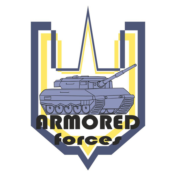 Um emblema militar vintage. Emblemas tanque blindado e logotipo. Ilustração colorida isolada sobre fundo branco. - Foto, Imagem