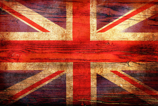 Britse vlag op muur achtergrond, grunge stijl - Foto, afbeelding