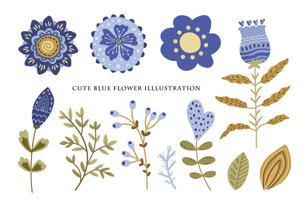 a set of aesthetic cute spring and summer flower clip art collection - Vector, Image