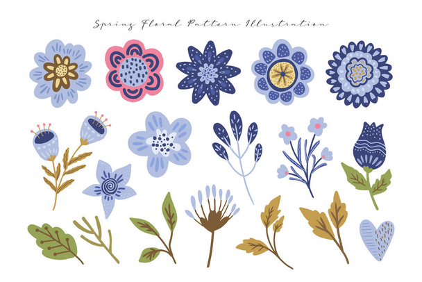 egy sor esztétikai aranyos tavaszi és nyári virág klip művészeti gyűjtemény - Vektor, kép