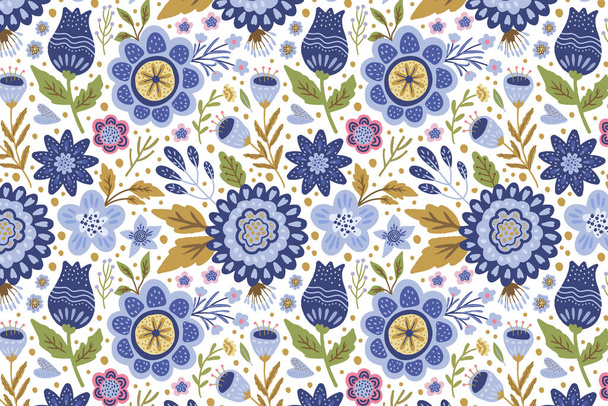 estético lindo primavera y verano azul flor patrón sin costuras - Vector, imagen