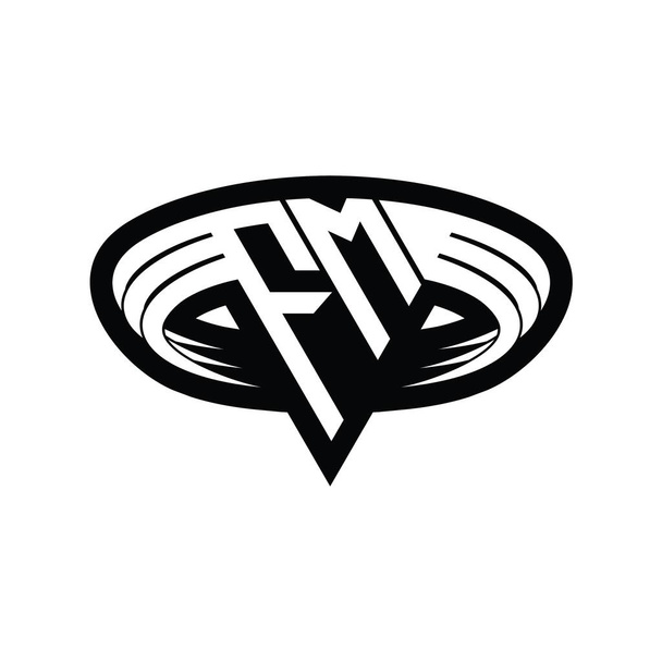 FM Λογότυπο γράμμα μονόγραμμα με τριγωνικό σχήμα φέτα απομονωμένο περίγραμμα πρότυπο σχεδιασμού - Φωτογραφία, εικόνα