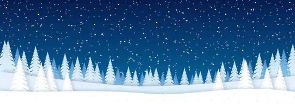 winter landscape, snow background, christmas trees, snowflakes, fir branches, vector illustration - Vector, Image