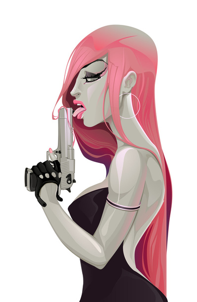 Porträt einer Dame mit Waffe - Vektor, Bild