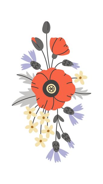 Bouquet of poppy and cornflowers Vector Illustration - Διάνυσμα, εικόνα