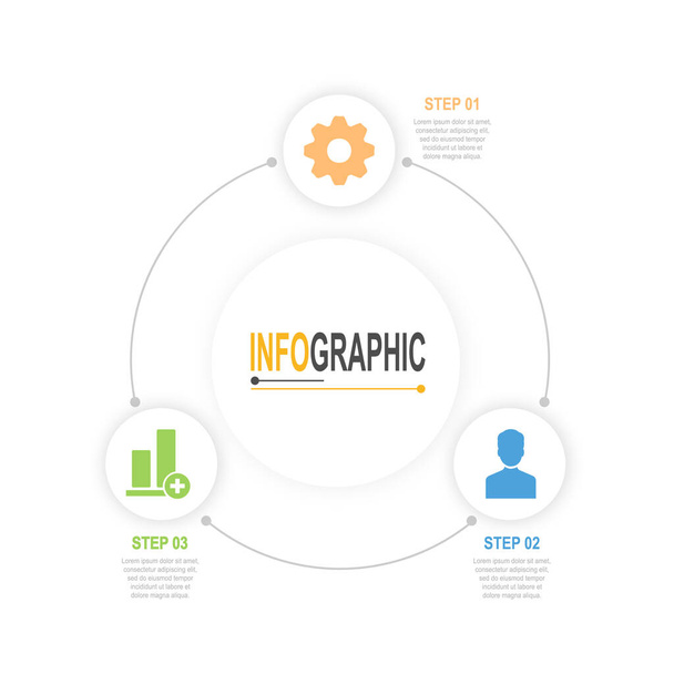 Modèle d'infographie Graphique circulaire en 3 étapes données commerciales illustration simple - Vecteur, image