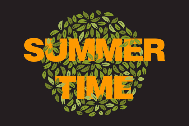 Slogan de verão para t-shirt com palavra e folha. Design de impressão estilo férias. Ilustração vetorial. - Vetor, Imagem