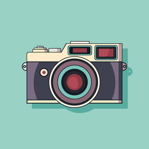 Flat icon vintage camera with shadow on blue background. Vector illustration - Вектор,изображение