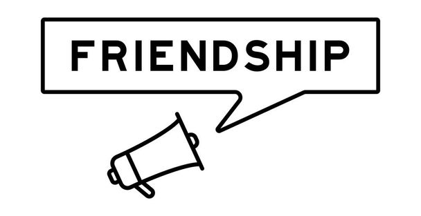 Icono de megáfono con burbuja de habla en la amistad de palabras sobre fondo blanco - Vector, Imagen