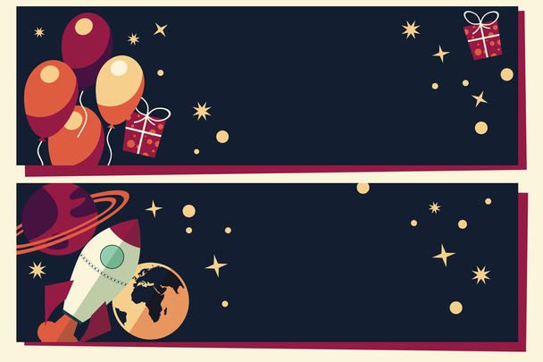 Banners con globos, regalos, cohetes y planetas
 - Vector, imagen