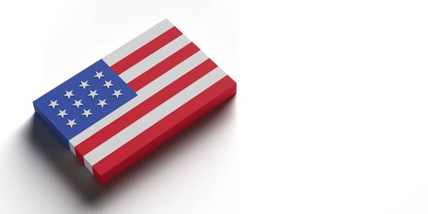 American Flag, USA, banner background with copy space and clipping path. 3D rendered illustration concept. Country pride symbol. Horizontal composition. Set of 13 different flags. - 写真・画像