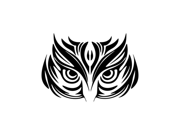 Cara de búho monocromático adornada con diseños polinesios tradicionales. - Vector, imagen