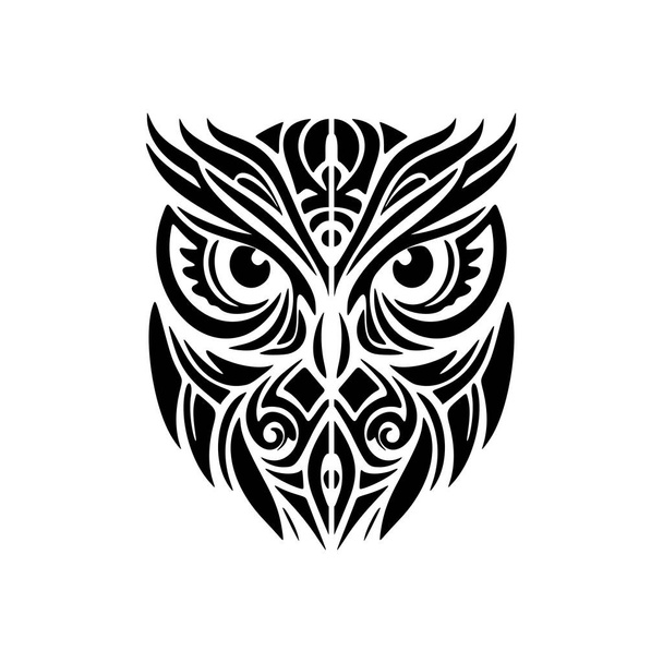Polinezya desenleri siyah beyaz mürekkeple gösterilen bir tanrı maskesi.. - Vektör, Görsel