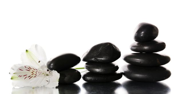 Spa stones with flower isolated on white - Фото, зображення