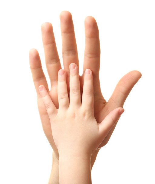 Серце у дитини і батька руки ізольовані на білому
 - Фото, зображення