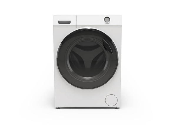 Beyaz arkaplanda düz davul ön görünümü ve gölgesi olan 3D resimli çamaşır makinesi - Fotoğraf, Görsel