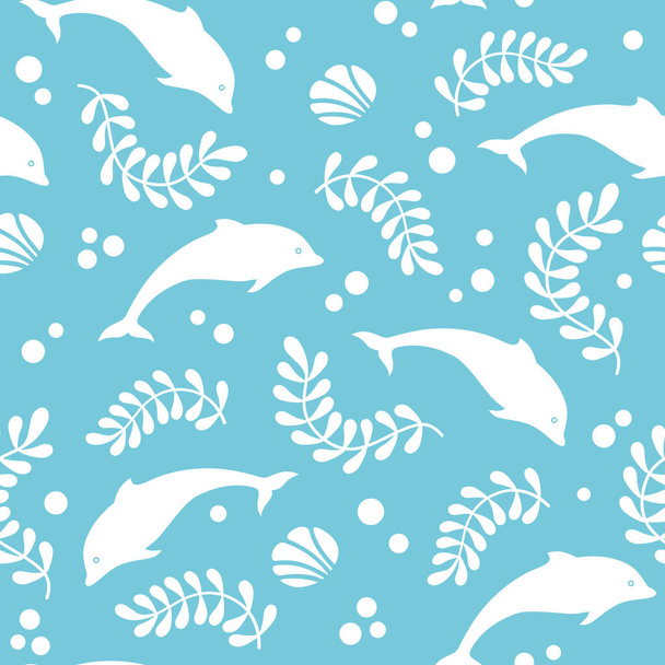 Dolphins and algae sea pattern - Vektori, kuva