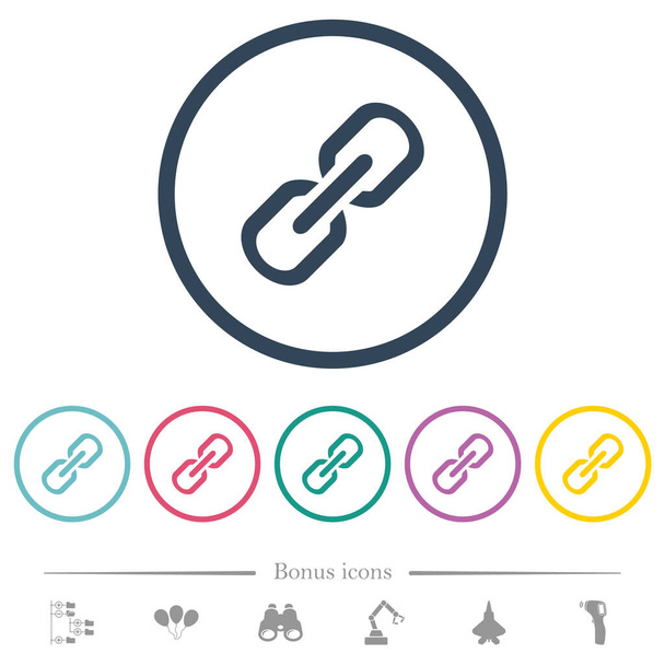Single link flat color icons in round outlines. 6 bonus icons included. - Vector, Image