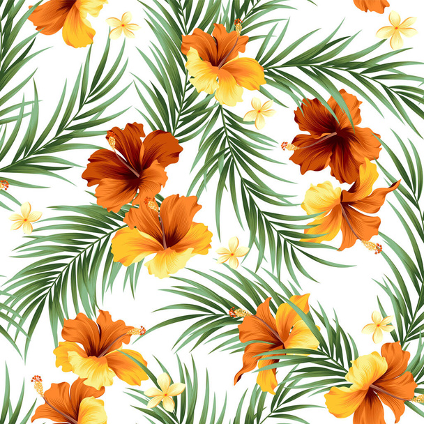 Beautiful tropical flowers and plants seamless pattern, - Вектор,изображение