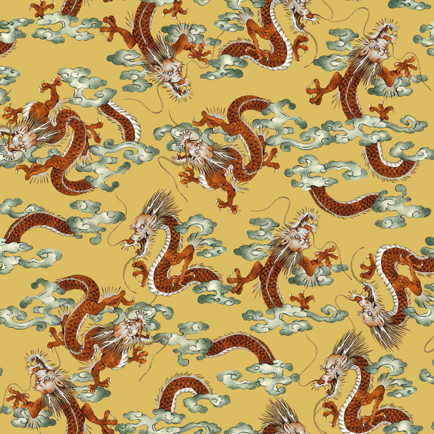 Japanese dragon pattern drawn by hand, - Fotó, kép