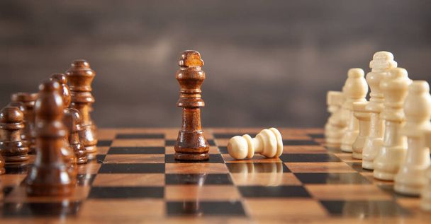 Chess pieces on the chessboard. Chess game - Zdjęcie, obraz