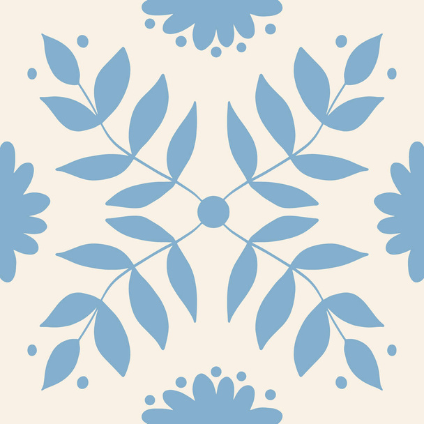 Плитка с листьями и цветами. Итальянский орнамент без швов. - Вектор,изображение