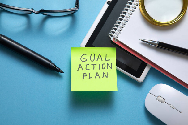 Goal. Action. Plan on sticky note. Business concept - Fotó, kép